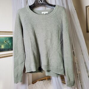 Madewell Province Sweater Size M Green Olive Cross-Back Slit Back Relaxed Waffle